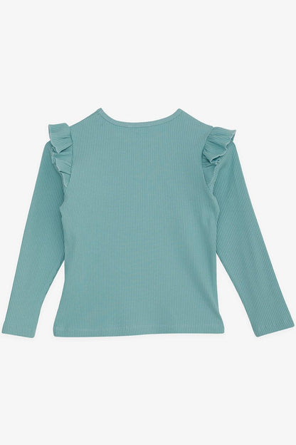 Girl's Long Sleeve Blouse Ruffled Aqua Green (Ages 8-14)