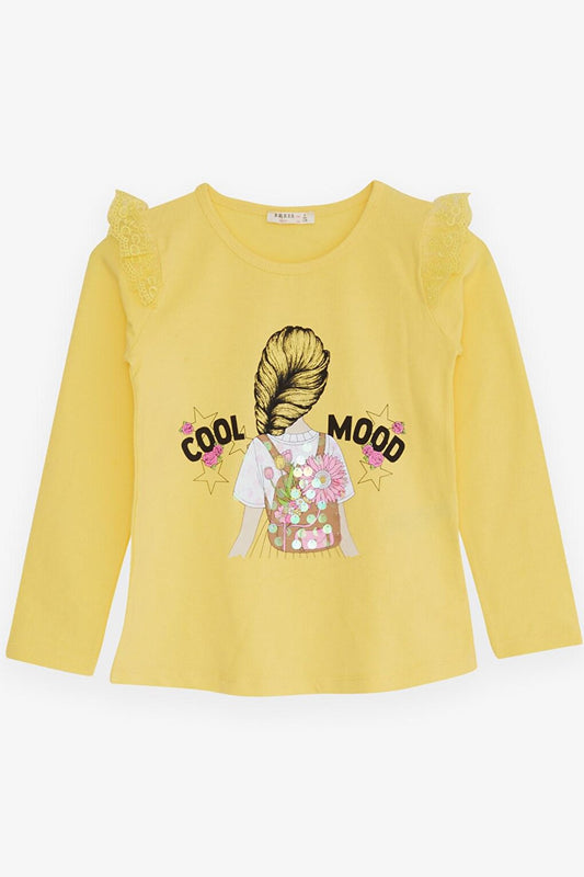 Girl's Long Sleeve T-Shirt Yellow with Laced Shoulders (4-9 Years)