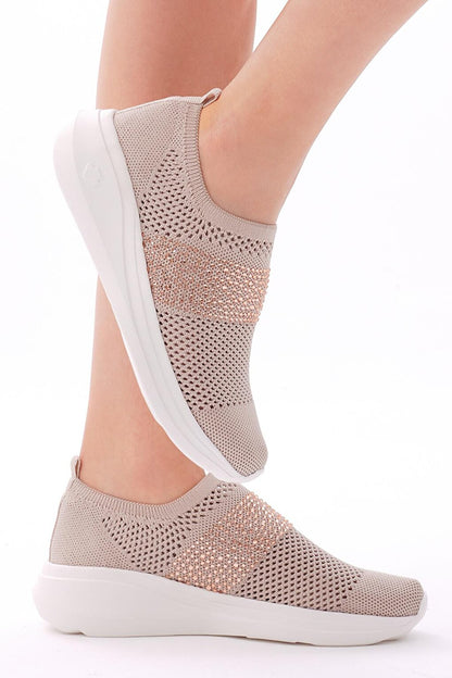 Women's Nude Comfortable Mold Stone Detailed Sneaker