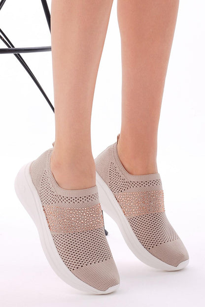 Women's Nude Comfortable Mold Stone Detailed Sneaker