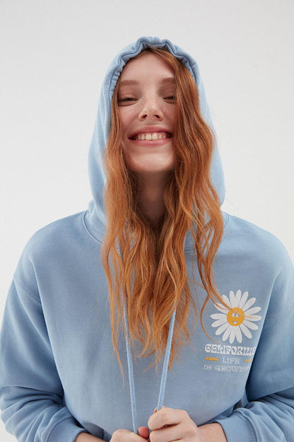 Daisy Printed Hoodie Baby Blue