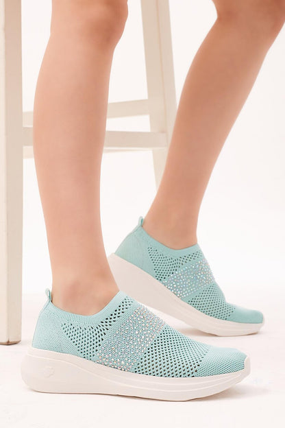 Women's Turquoise Comfortable Mold Stone Detailed Sneaker