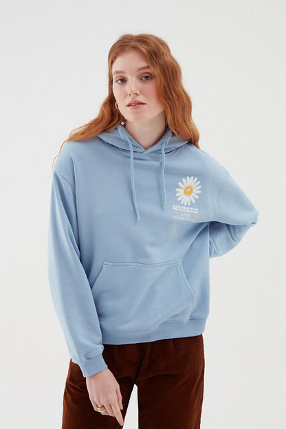 Daisy Printed Hoodie Baby Blue