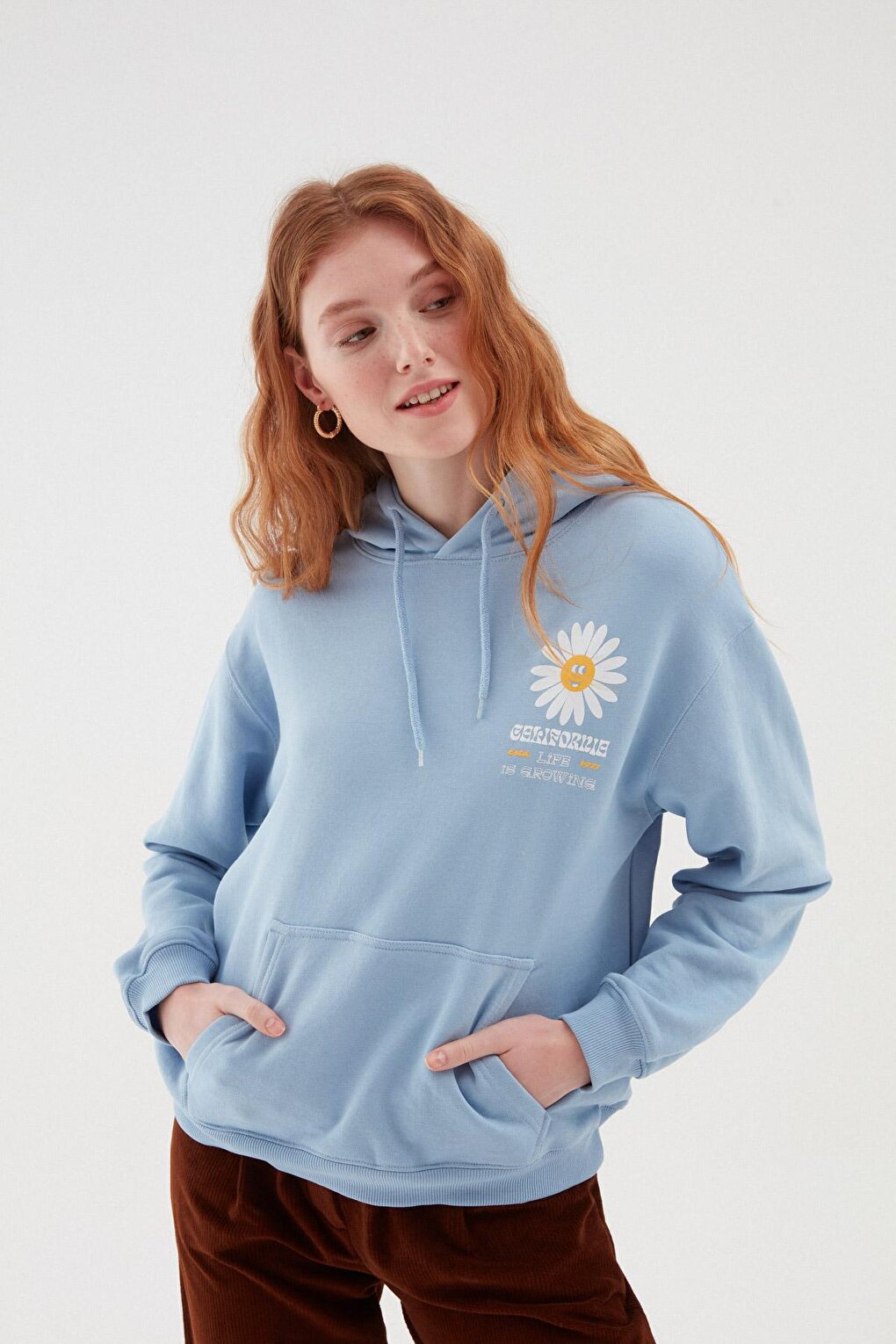 Daisy Printed Hoodie Baby Blue