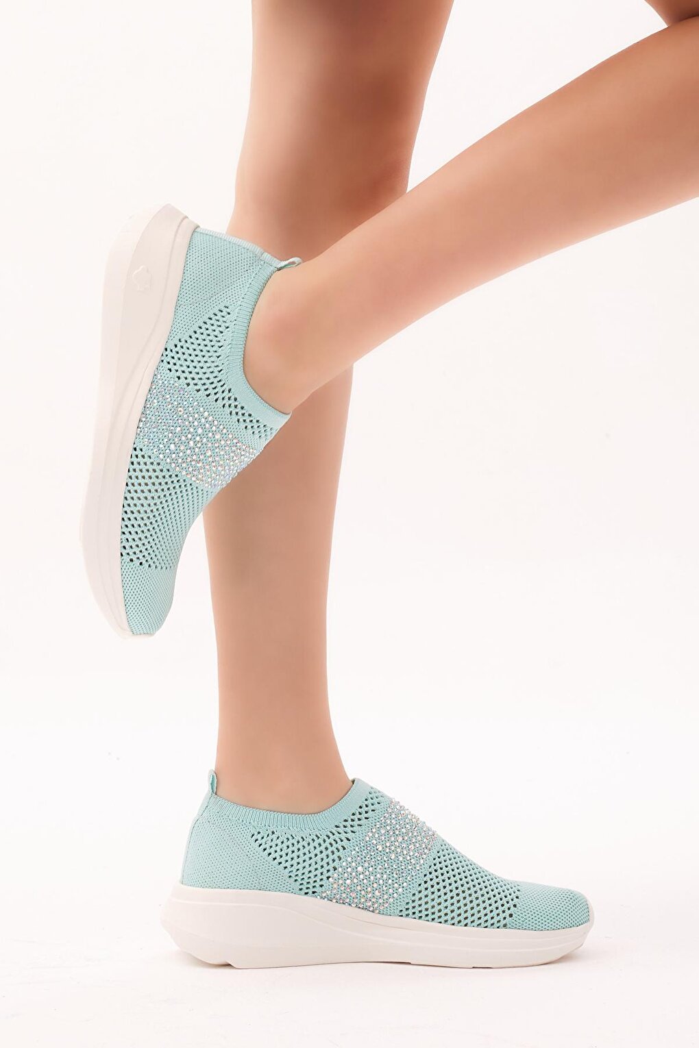 Women's Turquoise Comfortable Mold Stone Detailed Sneaker