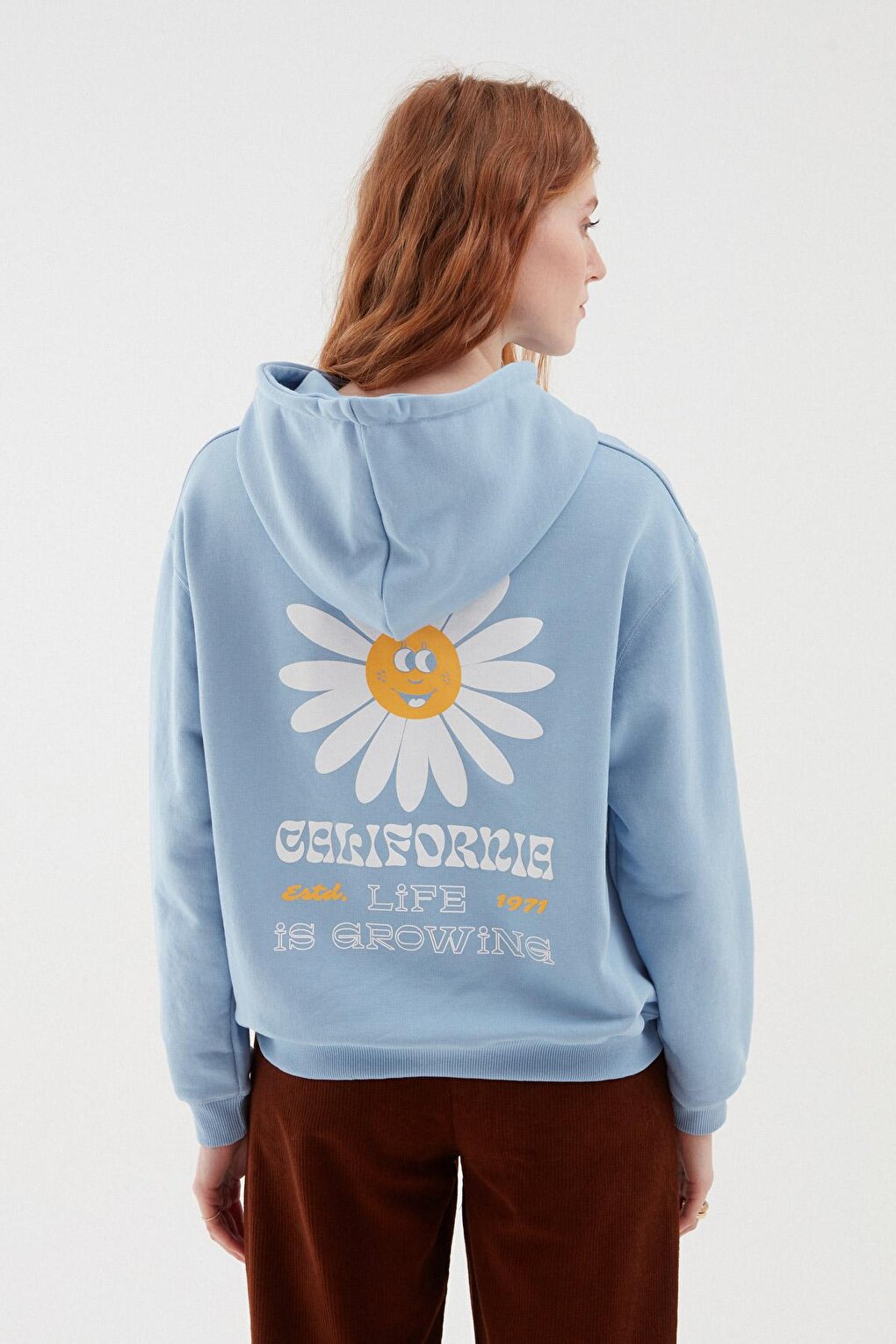 Daisy Printed Hoodie Baby Blue