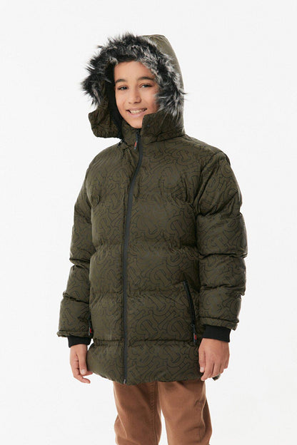 Printed Hooded Unisex Children's Puffer Coat