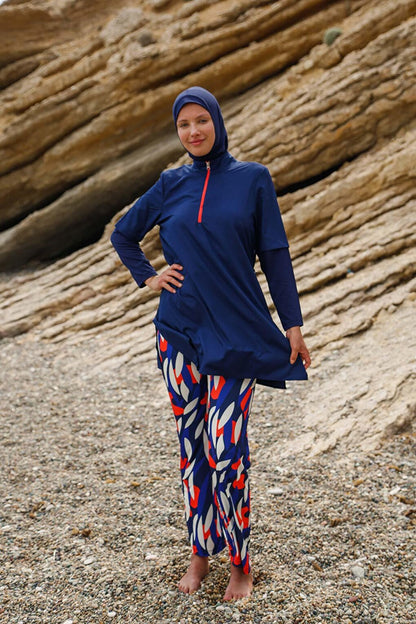 Navy Blue Fully Covered Hijab Swimsuit M2262