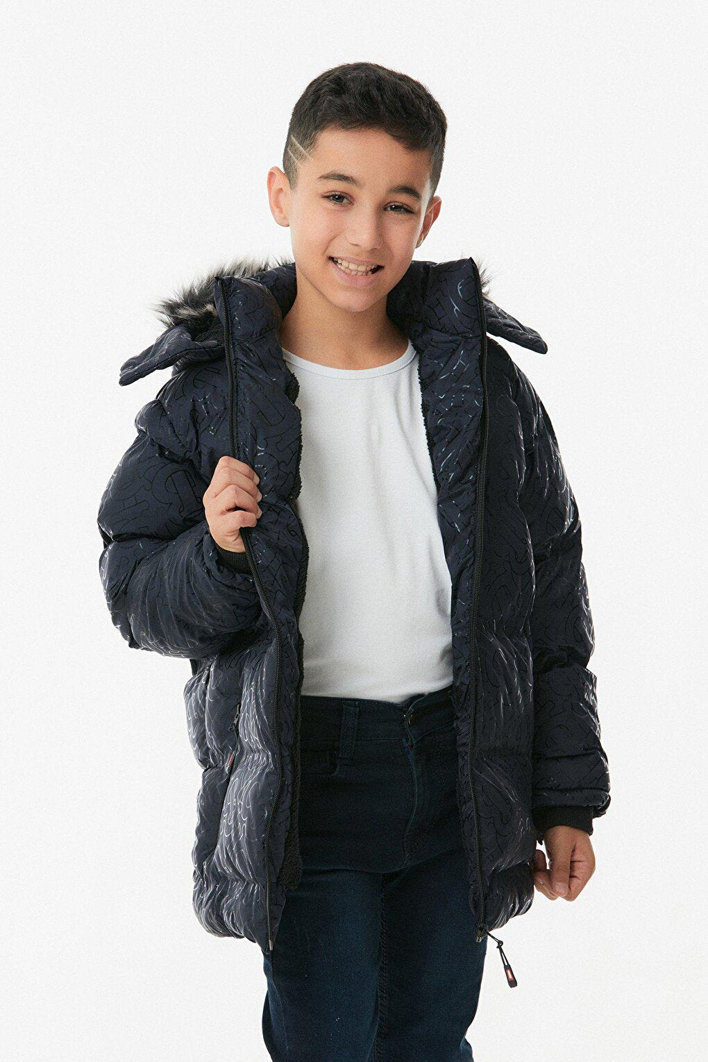 Printed Hooded Unisex Children's Puffer Coat