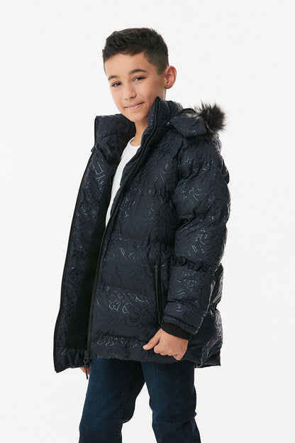 Printed Hooded Unisex Children's Puffer Coat