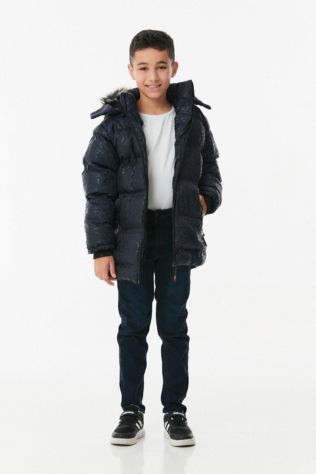 Printed Hooded Unisex Children's Puffer Coat