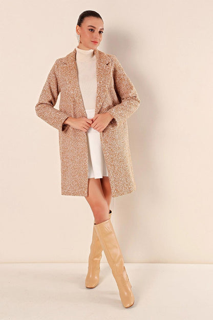 Camel Single Button Lined Pocket Wrapped Cashew Coat