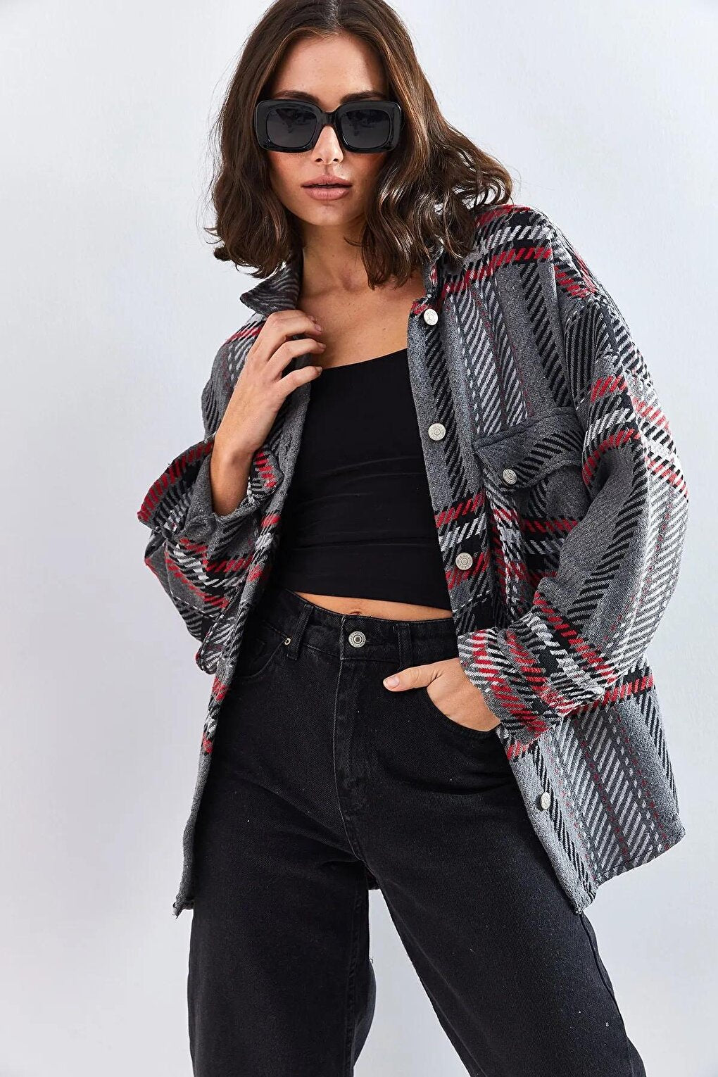 Women's Bellows Pocket Plaid Lumberjack Shirt 4594