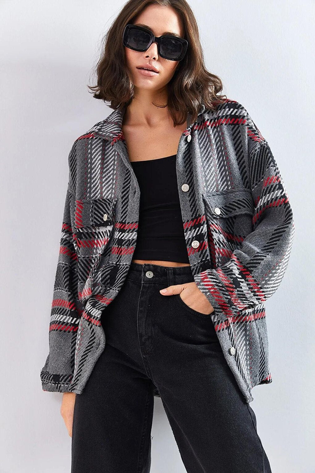 Women's Bellows Pocket Plaid Lumberjack Shirt 4594