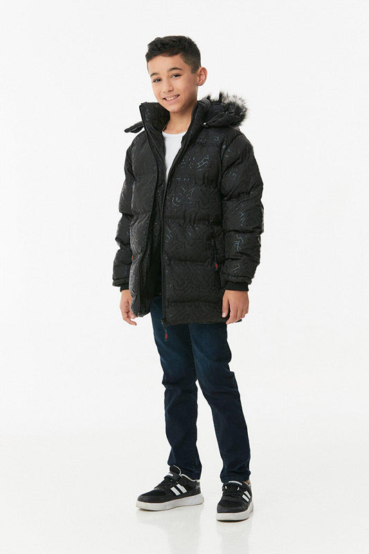 Printed Hooded Unisex Children's Puffer Coat