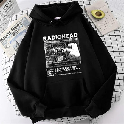 Radiohead Printed Black Unisex Oversize Hooded Sweatshirt