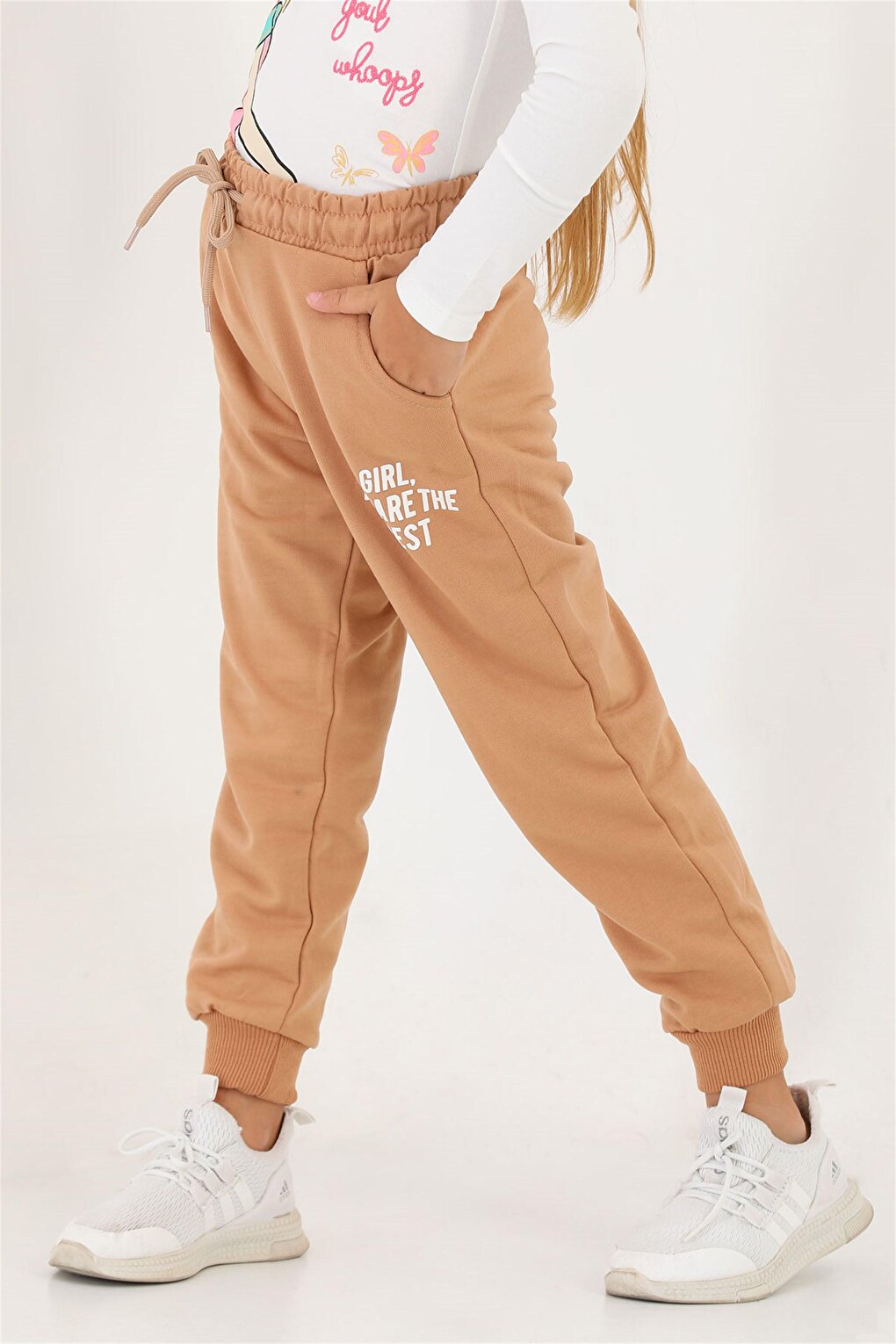 Girls' Brown Pocket Girls You Are The Best Printed Sweatpants