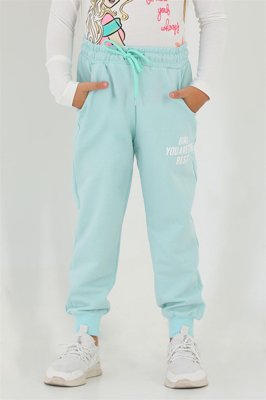 Girls' Mint Colored Pocket Girls You Are The Best Printed Sweatpants