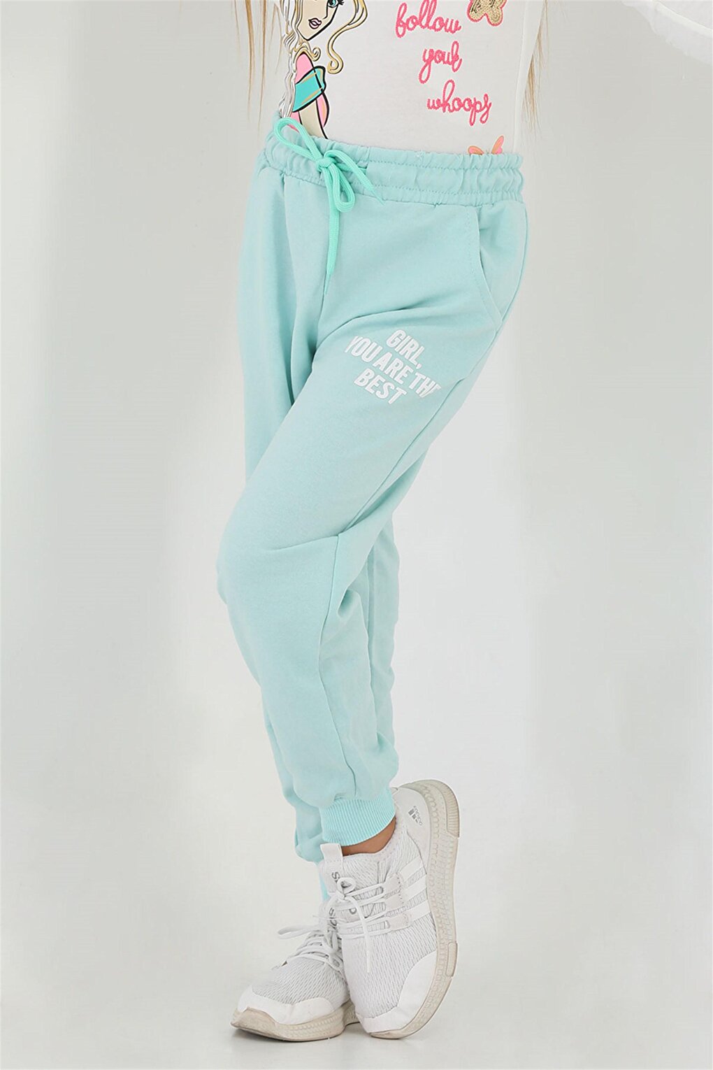 Girls' Mint Colored Pocket Girls You Are The Best Printed Sweatpants