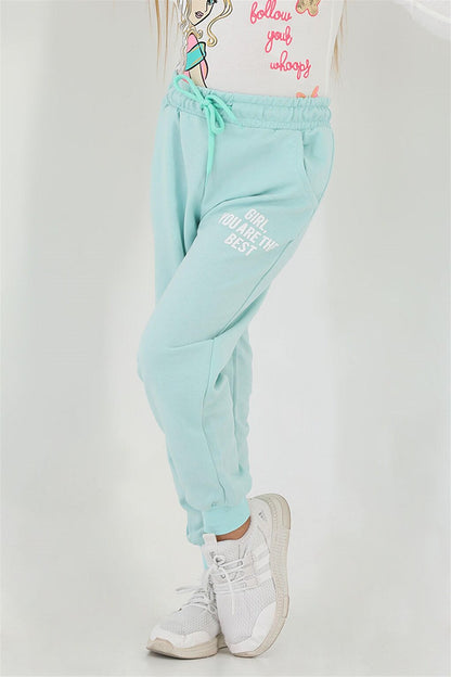 Girls' Mint Colored Pocket Girls You Are The Best Printed Sweatpants