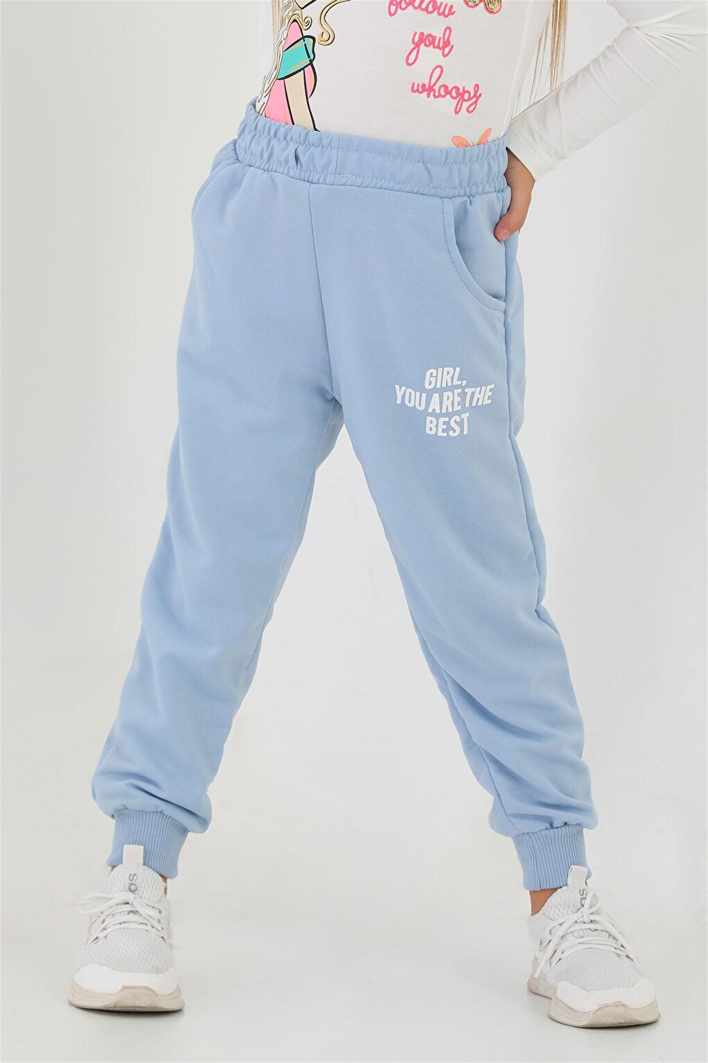 Girls' Blue Colored Pocket Girls You Are The Best Printed Sweatpants