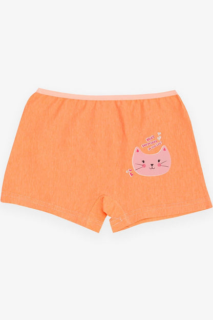 Girl's Boxer Curious Kitten Printed Neon Orange (Age 5-7)