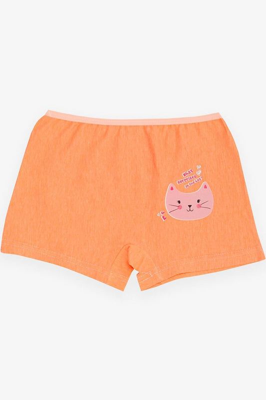 Girl's Boxer Curious Kitten Printed Neon Orange (Age 5-7)