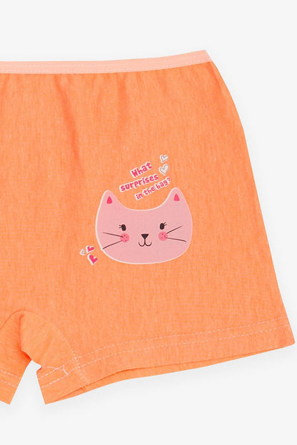 Girl's Boxer Curious Kitten Printed Neon Orange (Age 5-7)