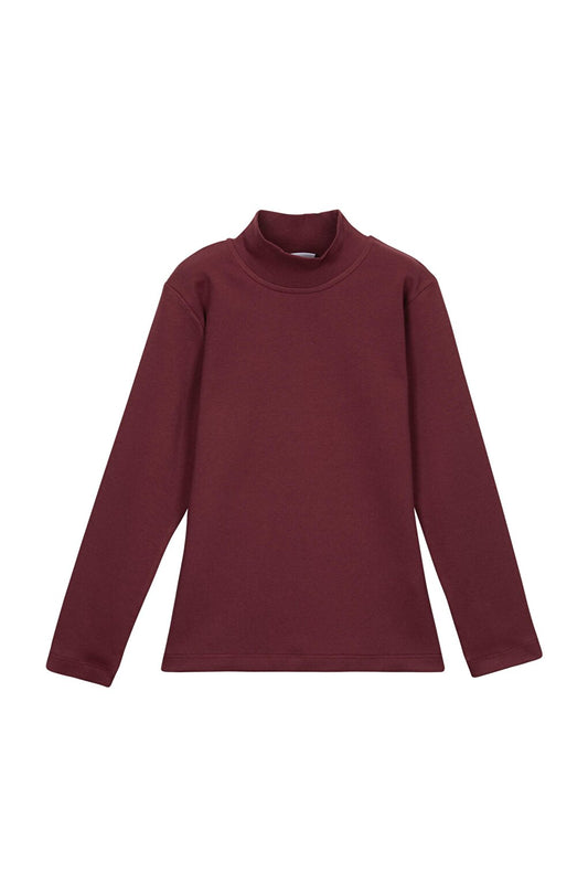 Claret Red Girl's Half Fisherman Long Sleeve T-Shirt