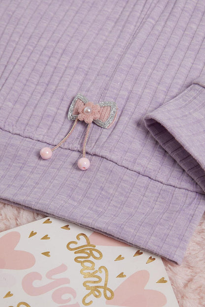 Lilac Front Ruffled Ribbed Long Sleeve Sweatshirt 16277