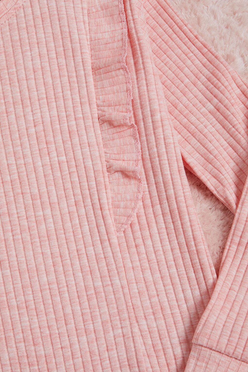 Pink Frilly Front Ribbed Long Sleeve Sweatshirt 16278