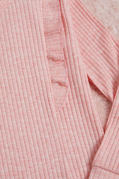 Pink Frilly Front Ribbed Long Sleeve Sweatshirt 16278