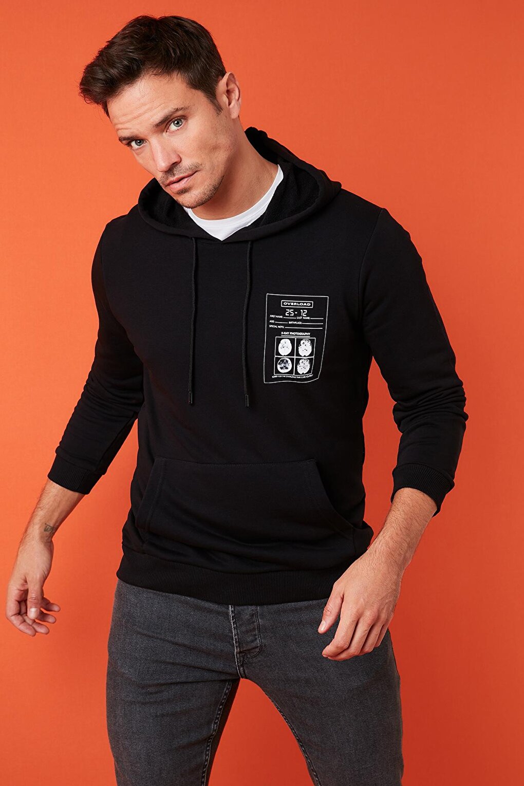 Printed Hooded Kangaroo Pocket Cotton Sweat 572OVERLOAD