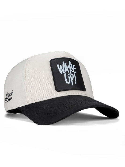 V1 Baseball Wake Up - Unisex Beige-Black Peaked Hat (Cap) with 4 Code Logo