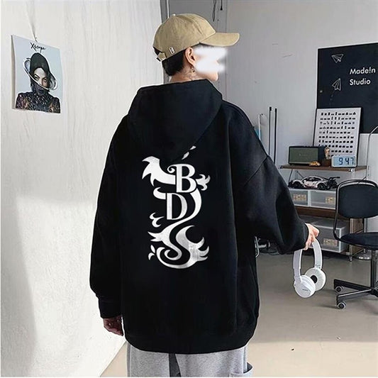 Black Dragon Back Printed Black Unisex Oversize Hooded Sweatshirt