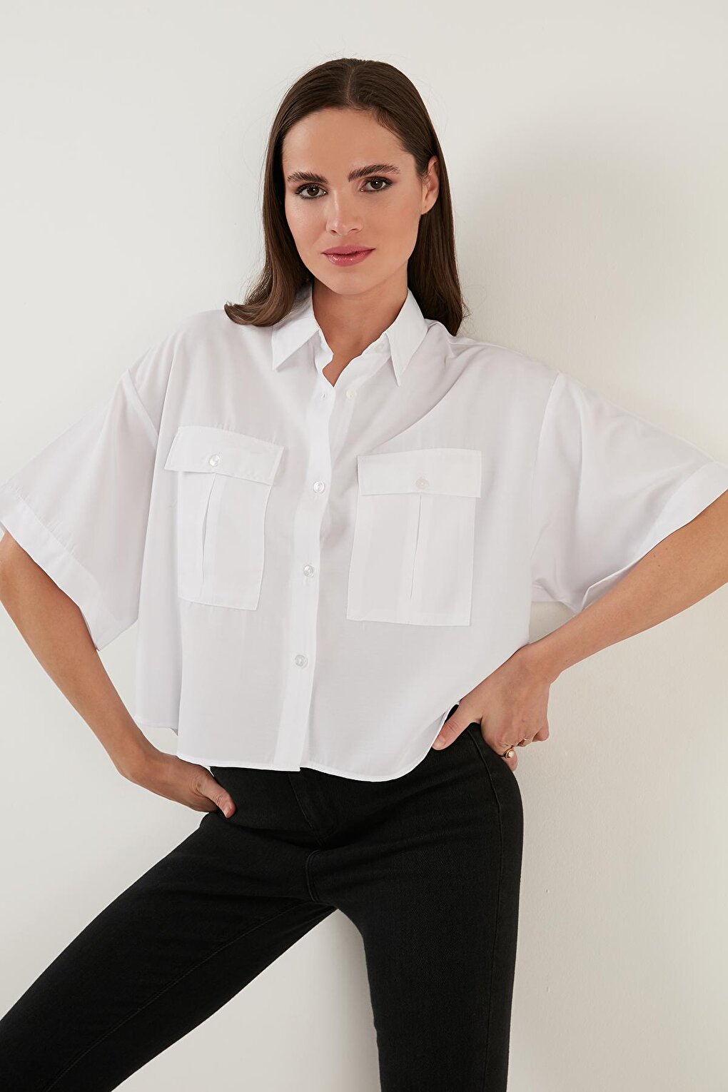 Cotton Oversize Double Pocket Short Sleeve Shirt 6234786