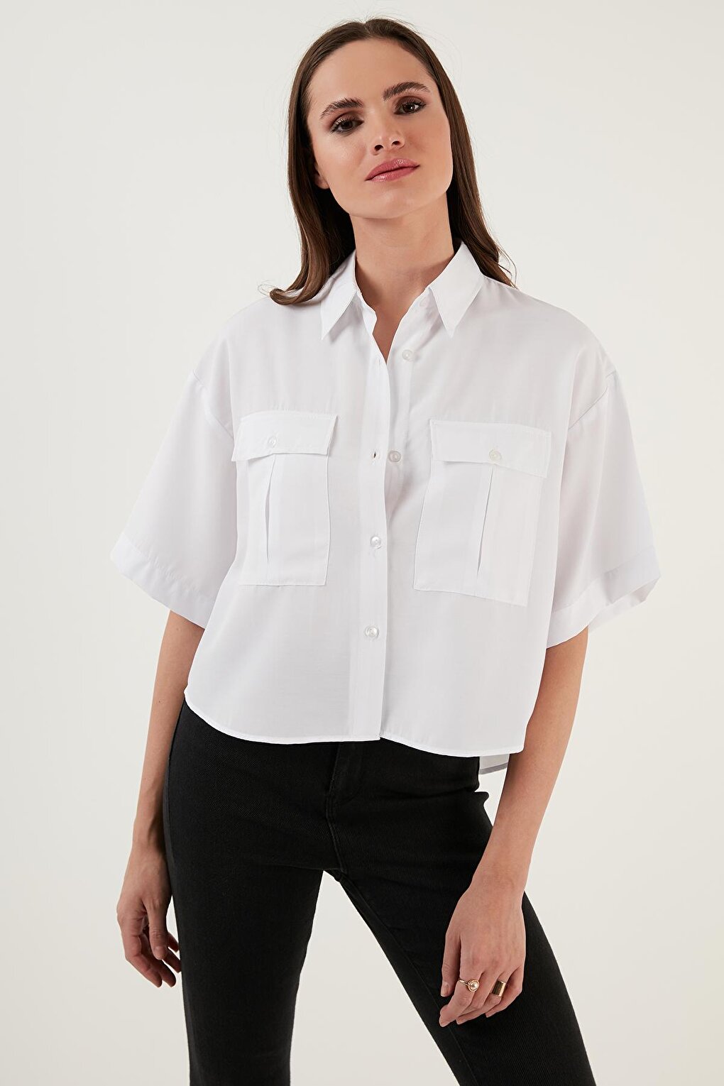 Cotton Oversize Double Pocket Short Sleeve Shirt 6234786