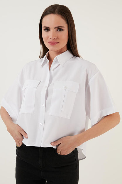 Cotton Oversize Double Pocket Short Sleeve Shirt 6234786