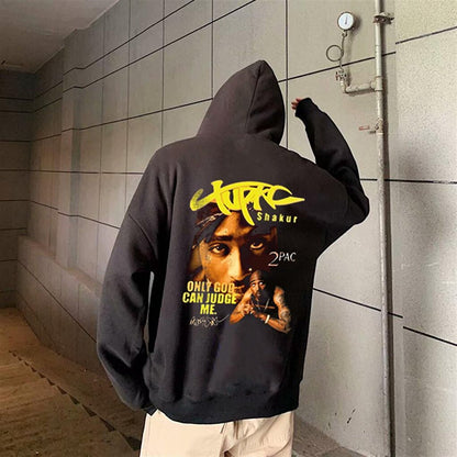 Tupac Shakur Printed Black Unisex Oversize Hooded Sweatshirt