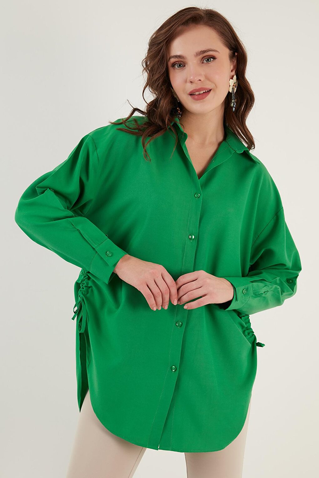 Gathering Detailed Cotton Comfortable Cut Shirt 6234779