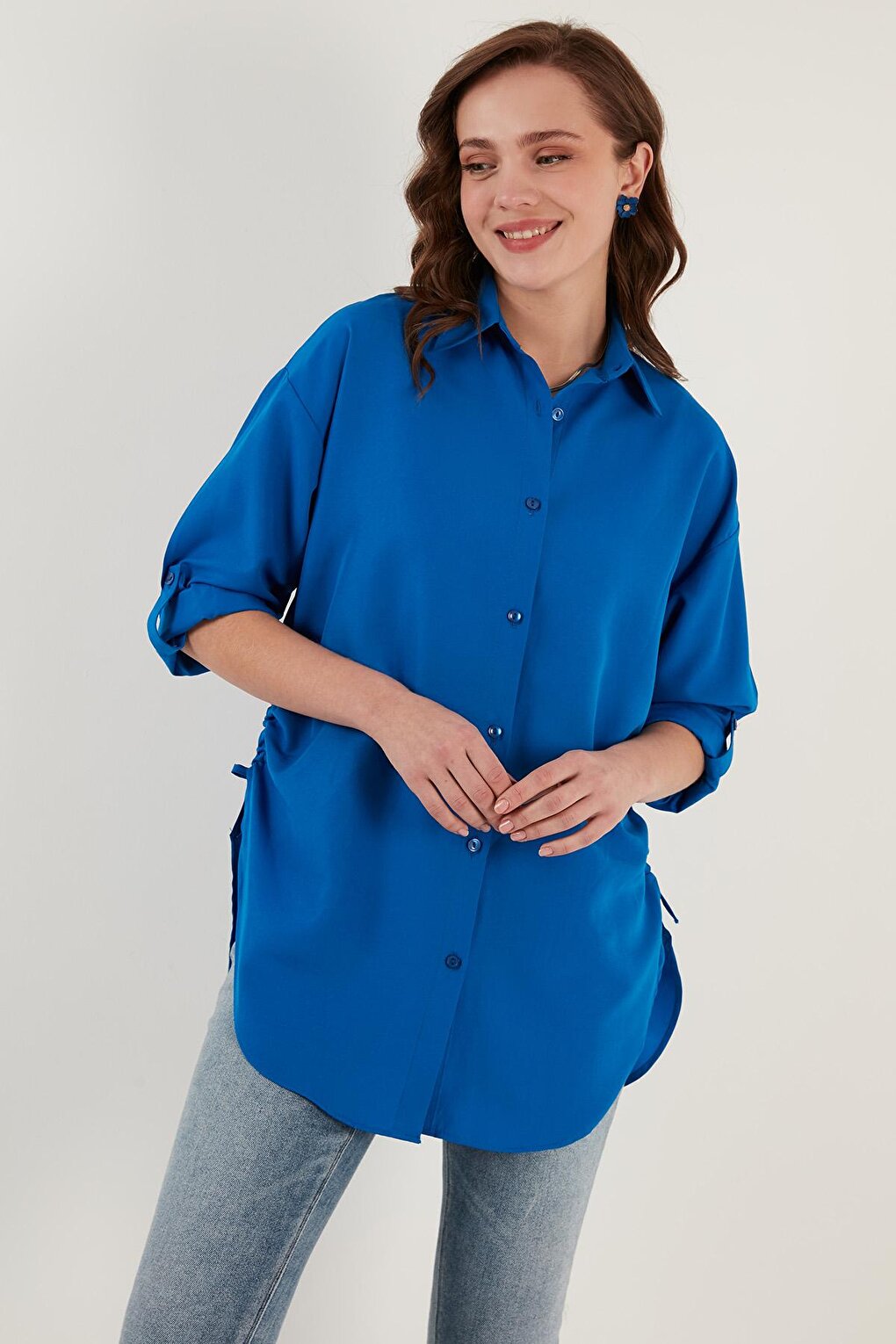 Gathering Detailed Cotton Comfortable Cut Shirt 6234779