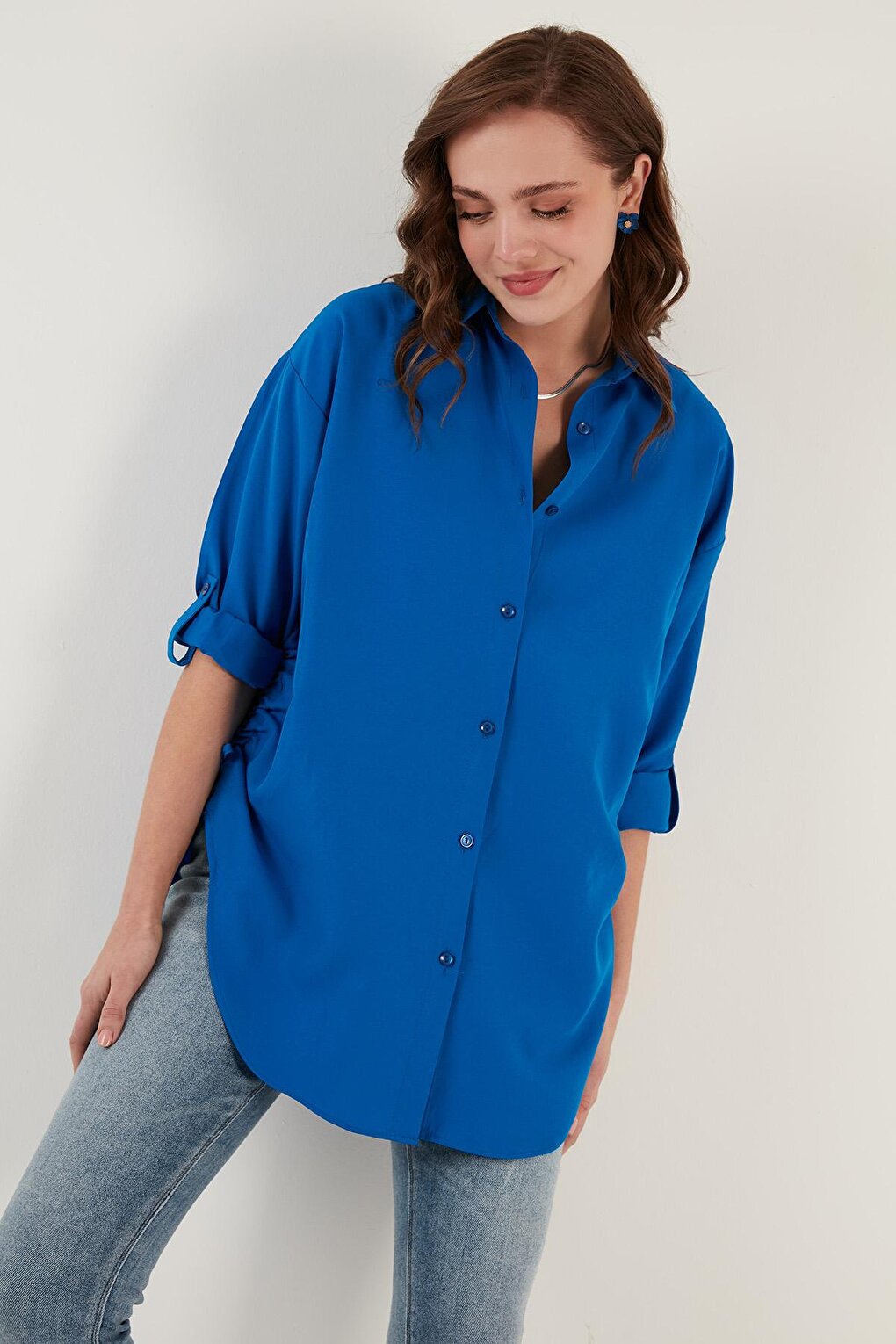 Gathering Detailed Cotton Comfortable Cut Shirt 6234779