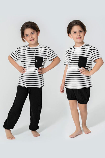 Organic 3-Piece Pocket Anchor Embroidered Black Pajama Set