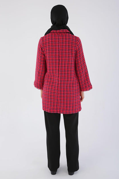 Red Velvet Button-Up Shirt Collar Tweed Jacket