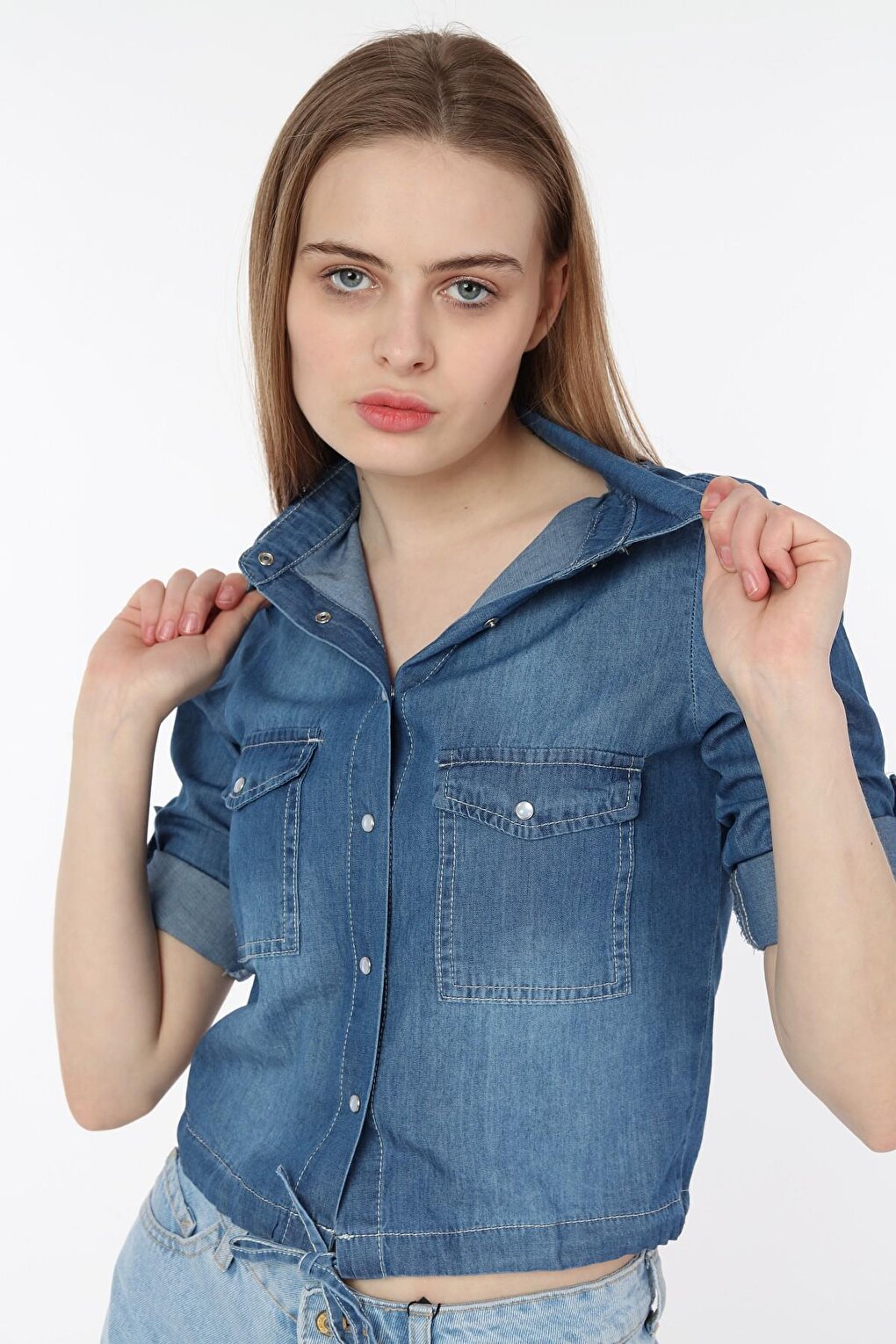 Women's Tie-Up Crop Denim Shirt