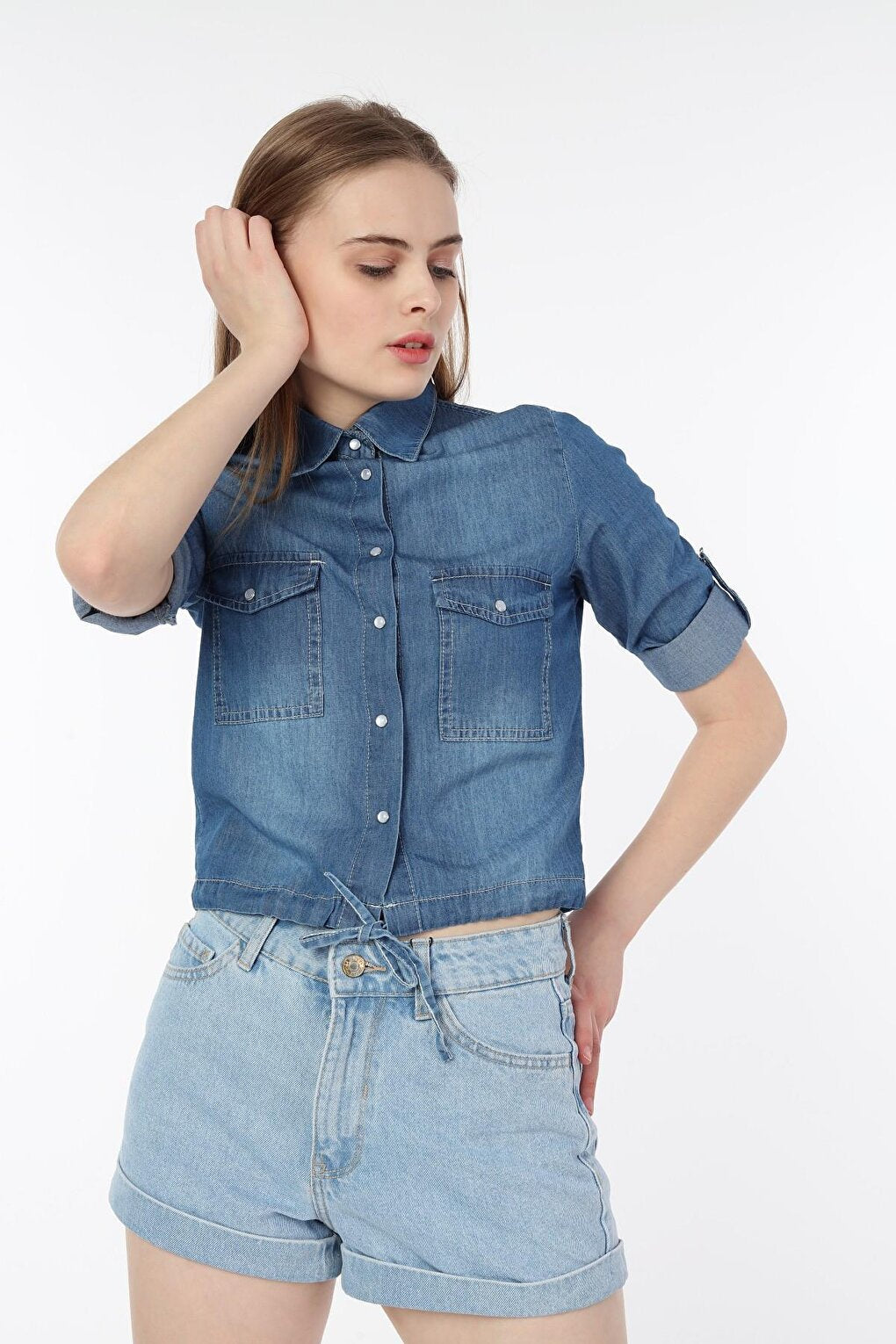 Women's Tie-Up Crop Denim Shirt