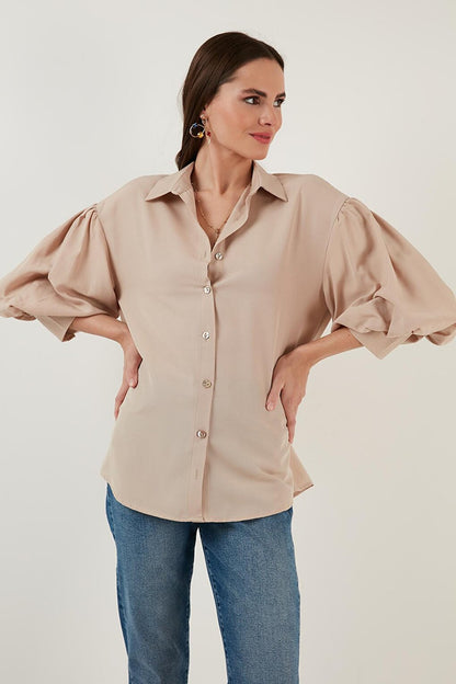 Cotton Oversize Balloon Sleeve Woven Shirt 6234783