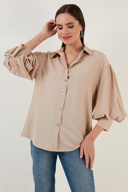 Cotton Oversize Balloon Sleeve Woven Shirt 6234783