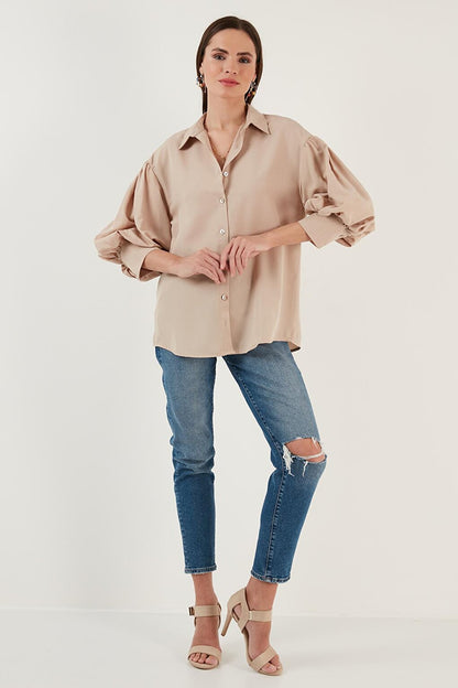 Cotton Oversize Balloon Sleeve Woven Shirt 6234783