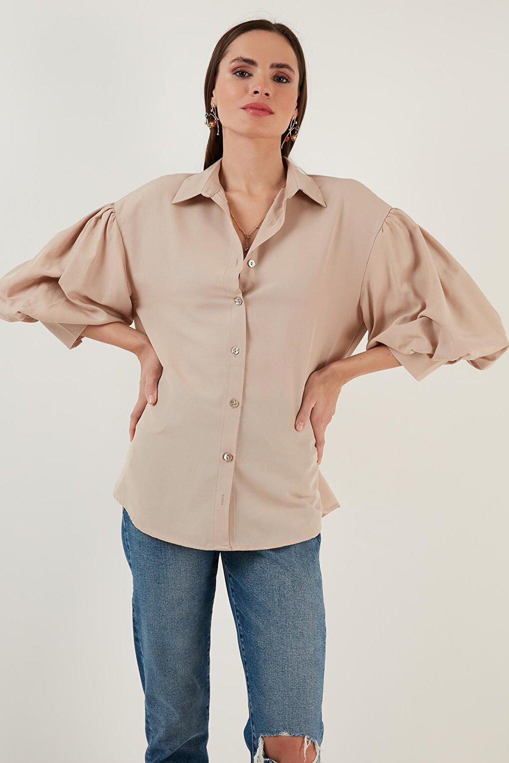 Cotton Oversize Balloon Sleeve Woven Shirt 6234783